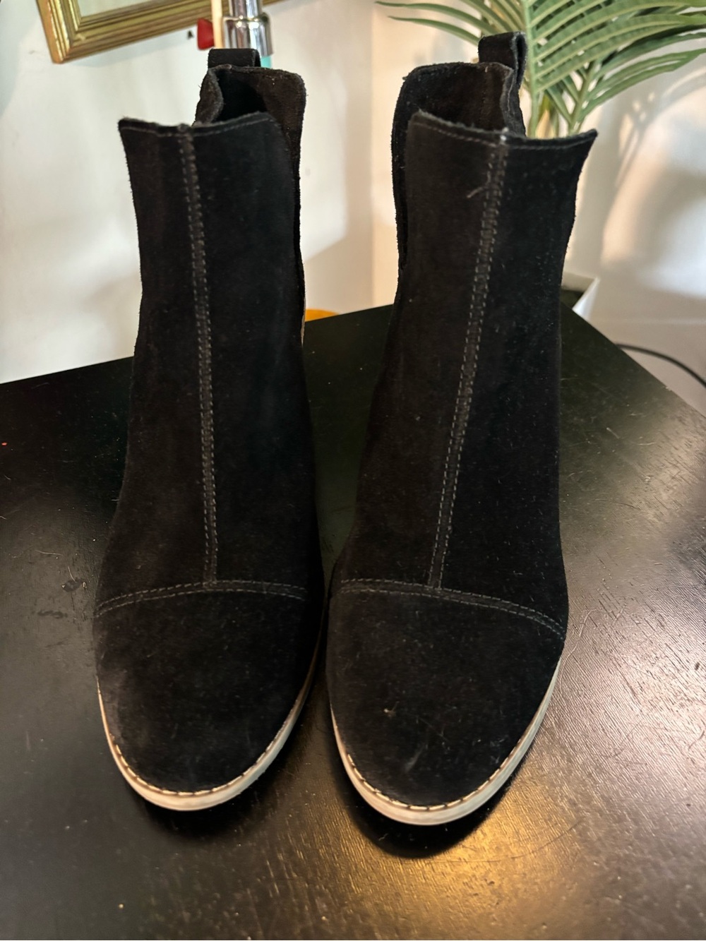 Toms Black Suede Chelsea Ankle Booties